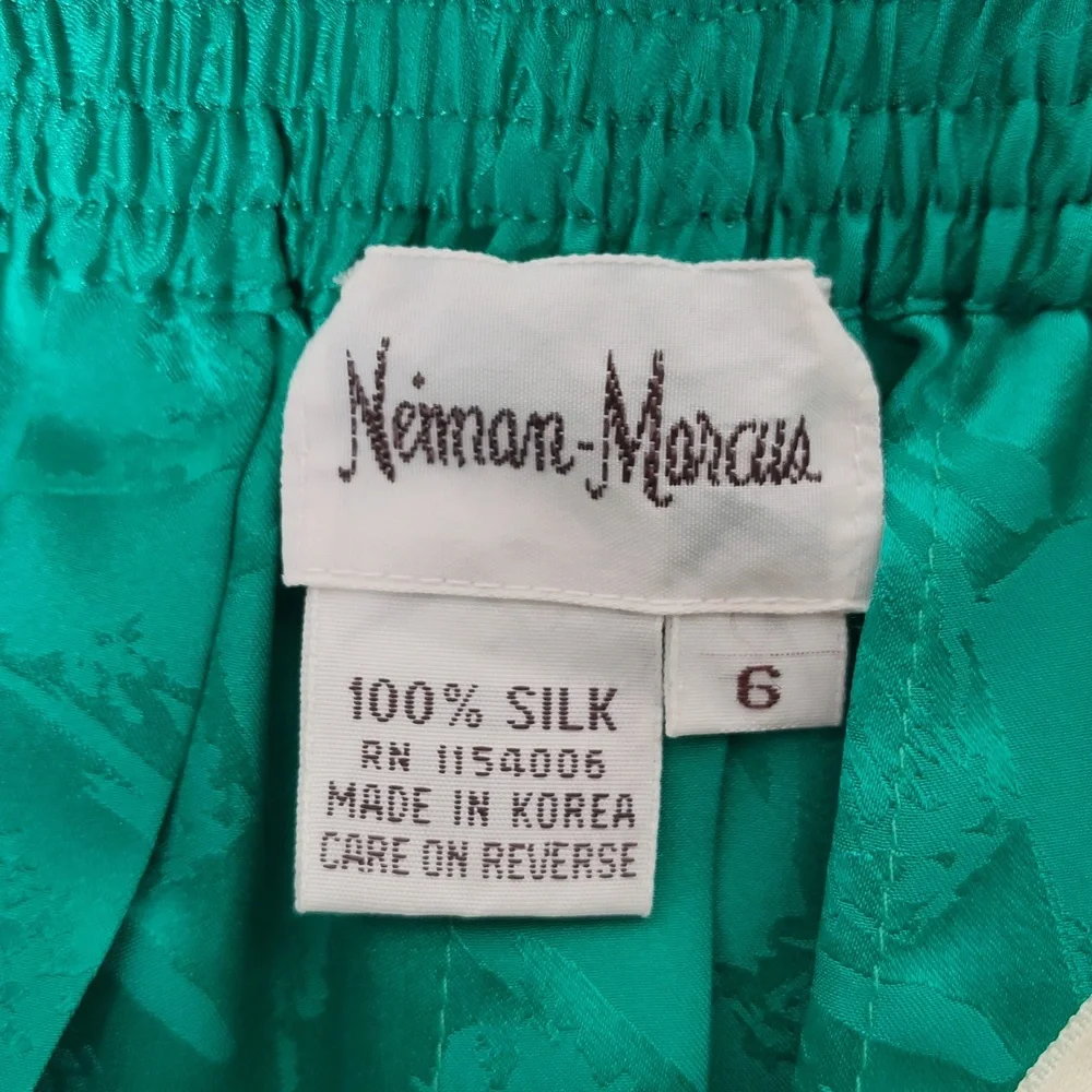 Vintage Neiman Marcus 100% silk emerald green skirt‎ set 6